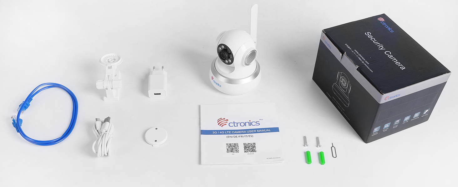 Ctronics 4G LTE 屋内監視カメラ SIM カード付き & 360° PTZ